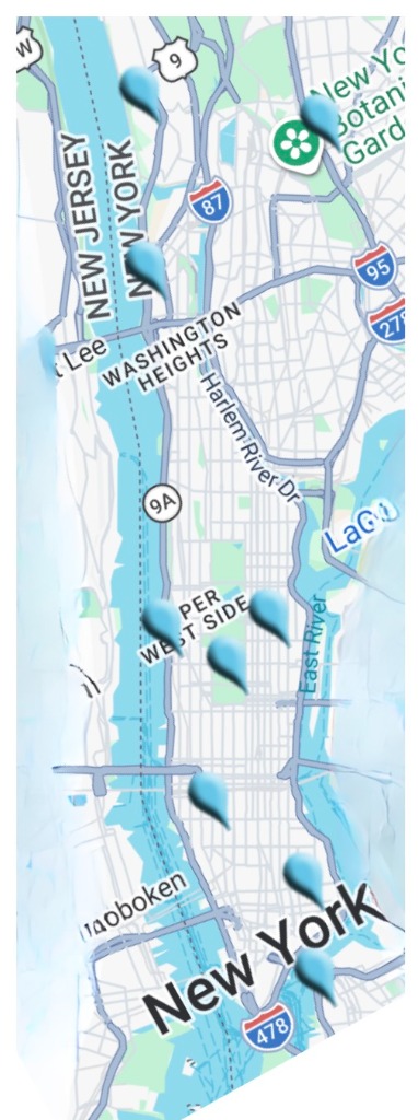 Wider NYC map showing location indicators